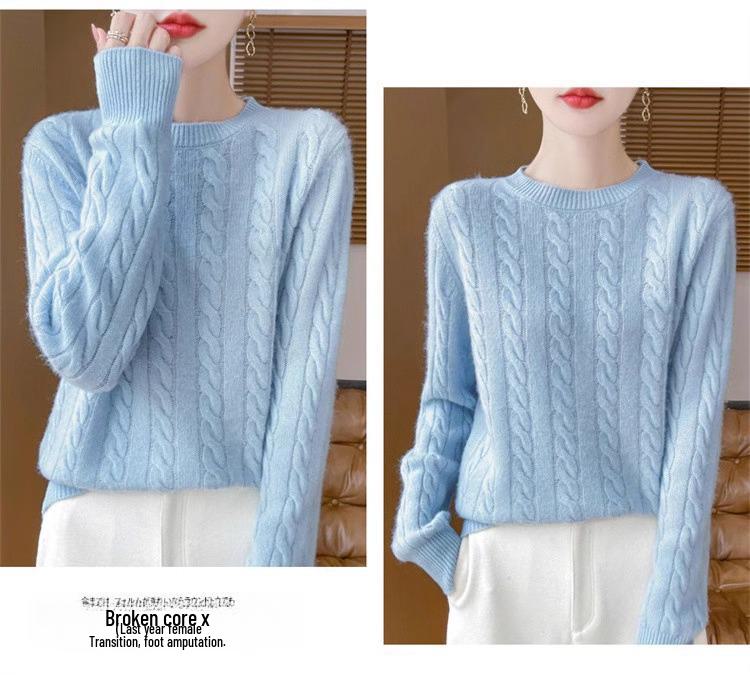 Женский свитер из 100% чистой шерсти, круглый вырез, утолщенный, мягкий пуловер - универсальная мода для осени и зимы