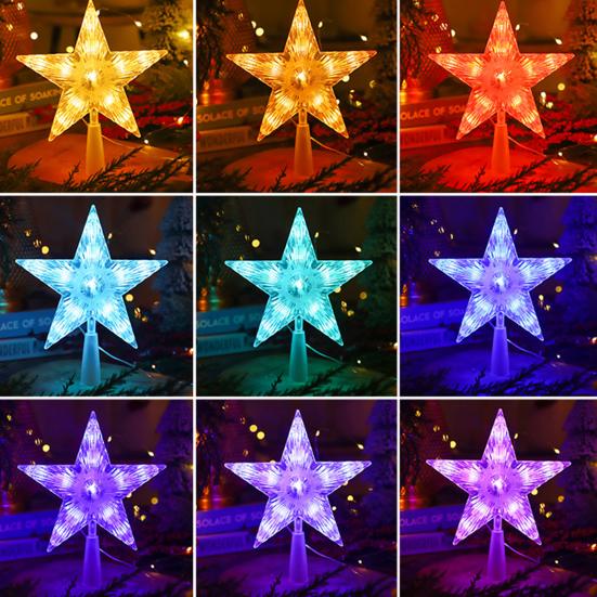Рождественская звезда-верхушка для елки с несколькими режимами освещения, пульт дистанционного управления, питание от USB, 3D-украшение для верхушки елки в виде звезды
