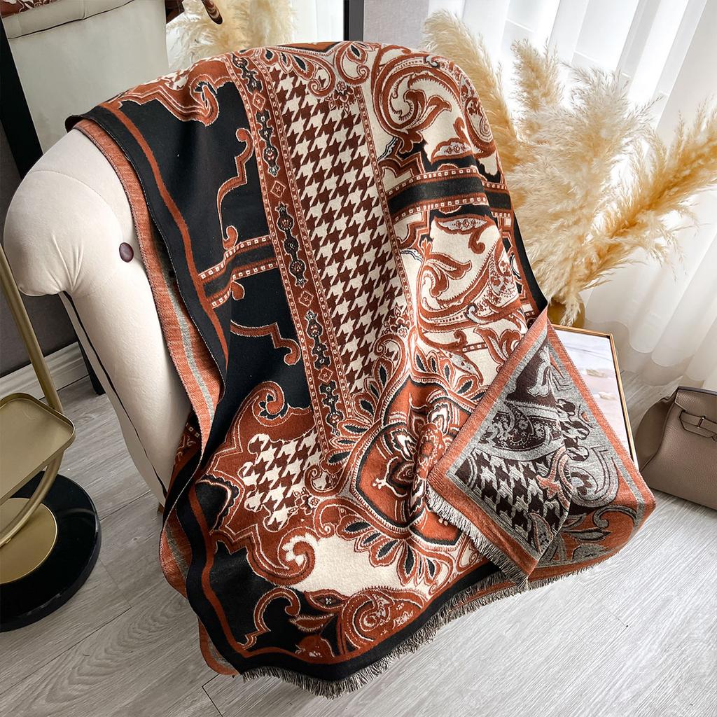 Women Bohemia Imitation Cashmere Two Sided Print Scarf Soft Warm Pashmina Shawl Autumn Winter Coldproof Windproof Blanket