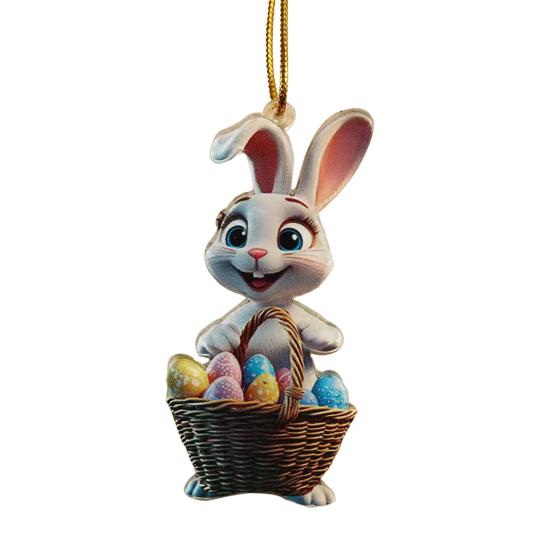 Easter Bunny Ornament 2D Flat Acrylic Bunny Car Rearview Mirror Charm Cartoon Bunny Egg Hanging