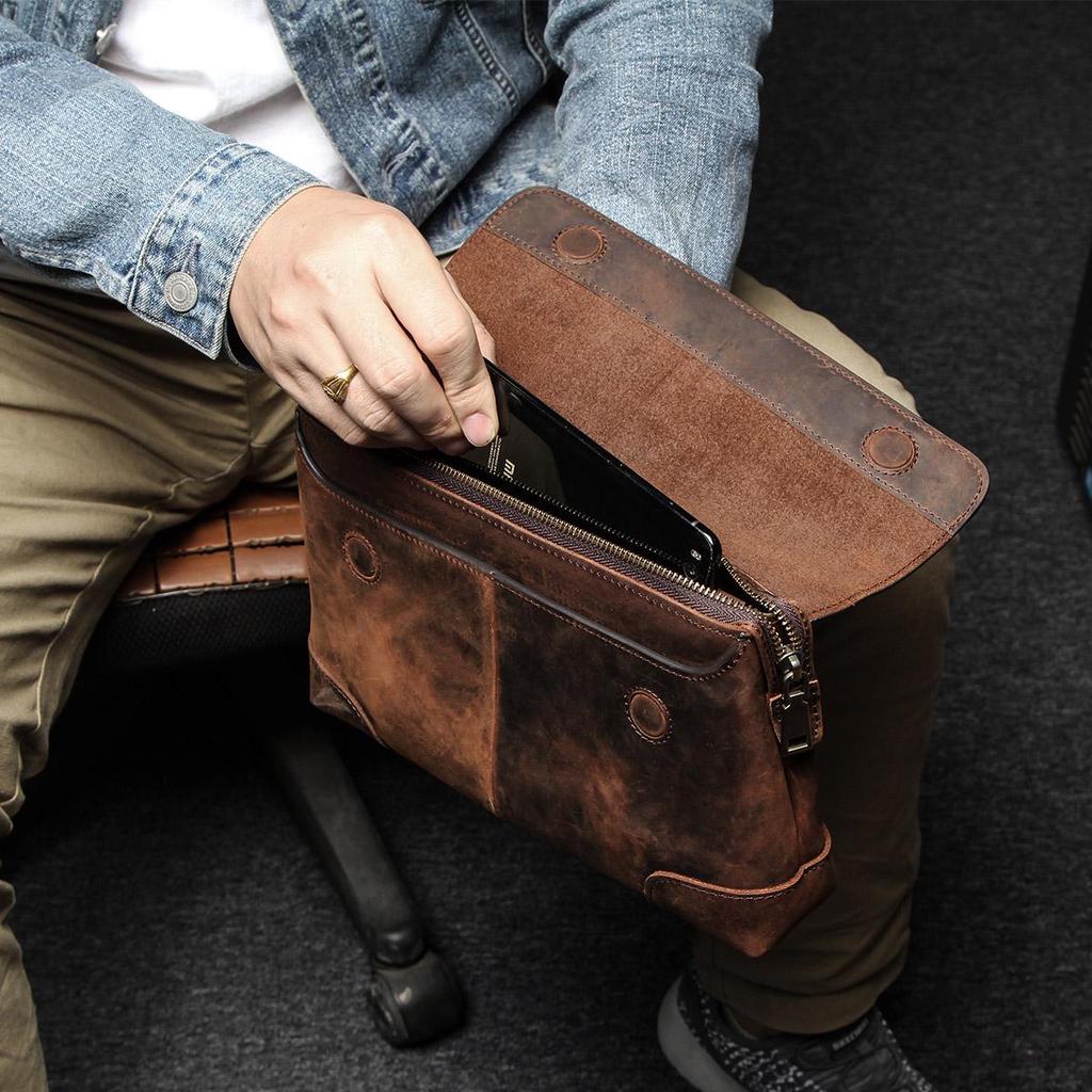 CONTACT'S Men Clutch Bags Crazy Horse Leather Long Wallet Men Large Capacity Hand Bag Male Purse With Phone Pocket