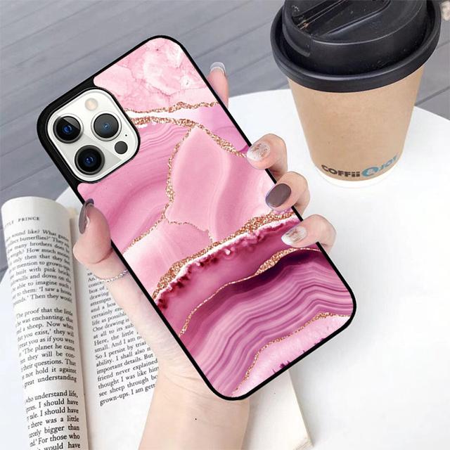 Teal Blue Gold Agate Marble Phone Case For iPhone 17 Air 13 12 14 15 16  Cover For Apple Pro Max Plus Coque