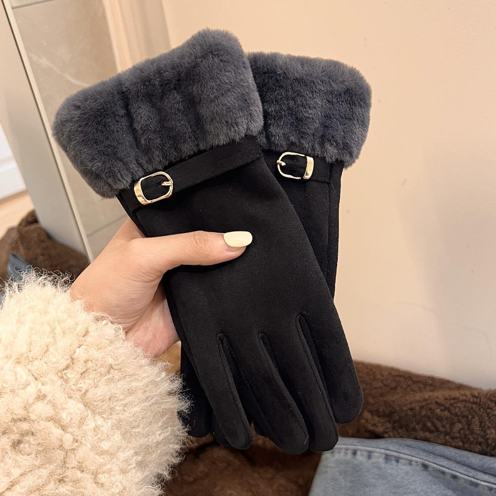 Soft Suede Gloves Windproof Women Winter Gloves Casual Full Fingers Mittens  Outdoor