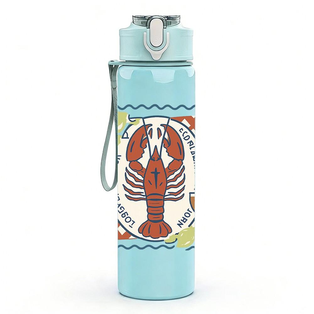 1PC Lobster Wine Stamp Art 750ml Color Plastic Sports Water Bottle Leakproof Flip Straw Lid Suitable for Sports Office Home Use