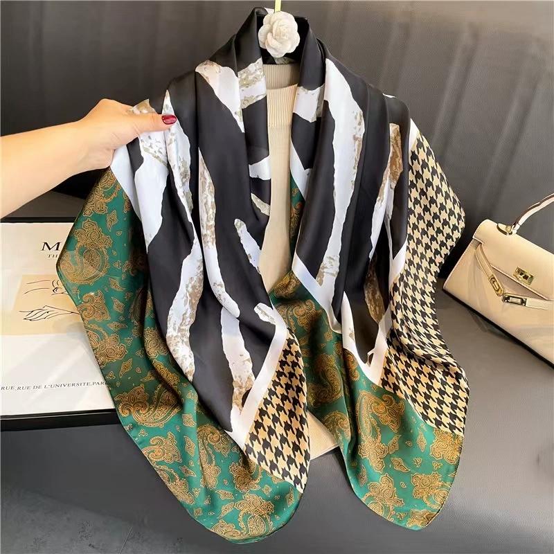 110cm Large Sqaure Scarf Printed Imitation Silk Scarf Women's Hadscarf