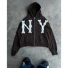 ZYLLO Y2k Harajuku Retro Trendy Brand Letter Embroidery Oversized Swetshirt Women High Street Fashion Loose Zipper Hoodie