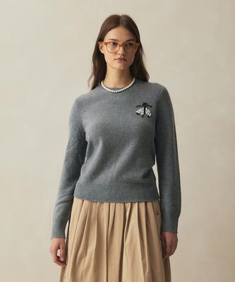 Свитер BROOKS BROTHERS из шерсти мериноса и кашемира с вышитым логотипом (Древесный уголь) (Bbwrwm3684Vew)