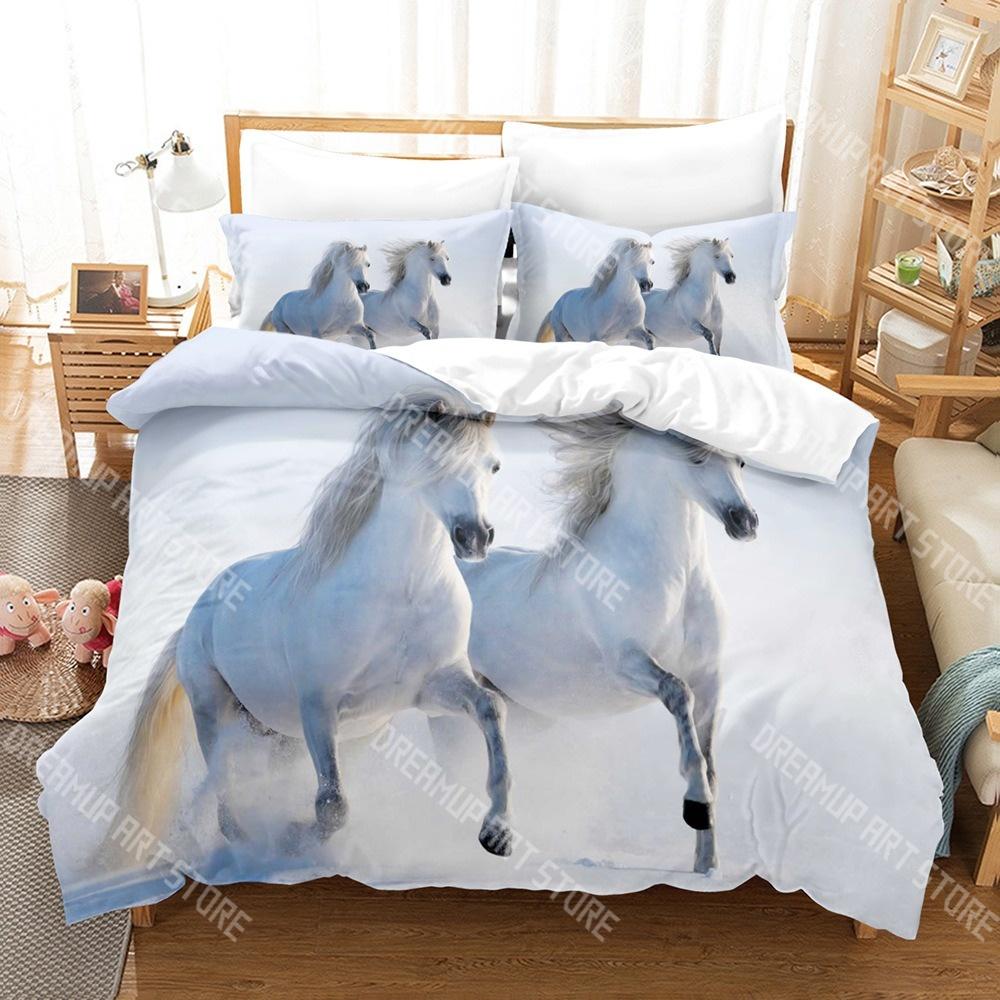 Модный Animal Horse Белый Комплект Постельного Белья Односпальный Twin Full Queen King Размер Комплект Постельного Белья Детская Спальня Пододеяльник Комплекты Комплект Простыней