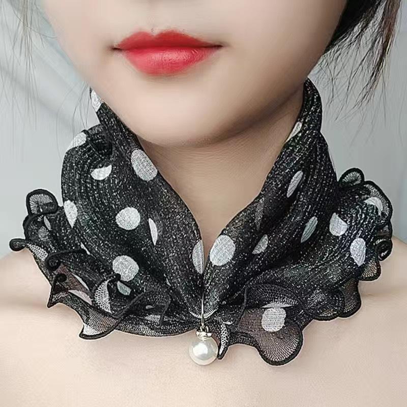 Square Women Fun Ears Edge Pearl Elegant Printed Neck Ties Pendant Temperament Cute Silk Scarf Versatile Handmade
