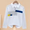 Поло с длинным рукавом из чистого хлопка для мальчиков для начальной школы, для ношения весной/осенью