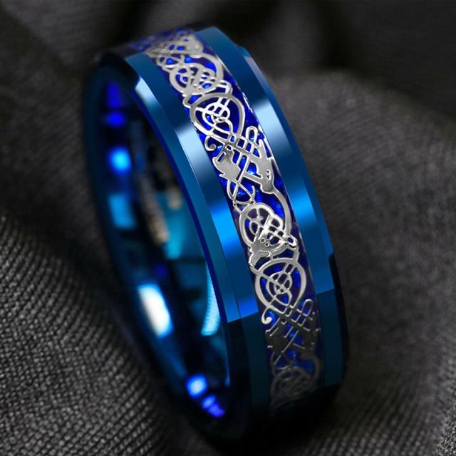 Мужские кольца из нержавеющей стали 8 мм, синее, красное, с радужной канавкой, кольцо со скошенными краями, кольцо из углеродного волокна, мужское обручальное кольцо, ювелирные изделия