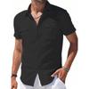 Men's Cotton Linen Shirts Short Sleeve Summer Breathable Turn-Down Collar Casual Button-Down Shirt