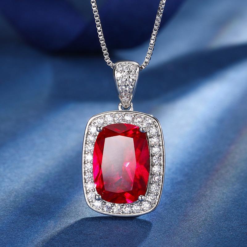 Jewelry Copper Bottom Gold-Plated Simulation Red Corundum Blue Spinel Temperament Fat Square Women'S Set 10 * 14