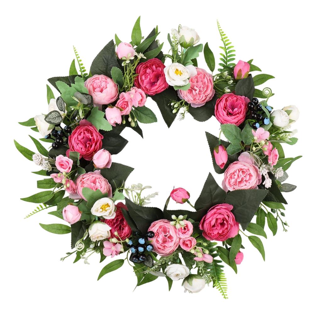 Artificial Peony Wreath Silky Fabric Beautiful Fadeproof Flower Wreath for Door Wedding Wall Decoration