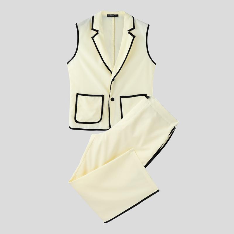 INCERUN Мужской стеганый безрукавный жилет на пуговицах и комплекты длинных прямых брюк