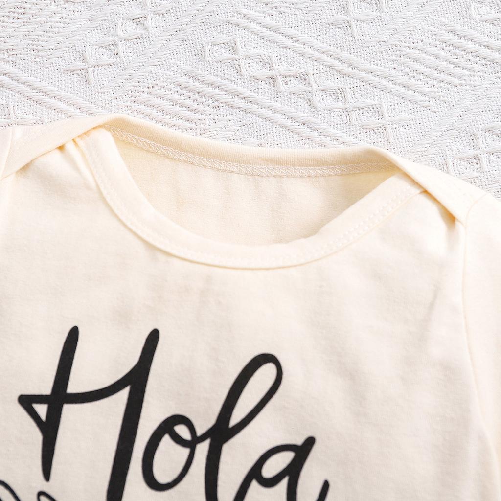 Newborn Baby "Hola Abuelos" Print 100%Cotton Apricot Bodysuit Cute Short Sleeve Jumpsuit Onesie
