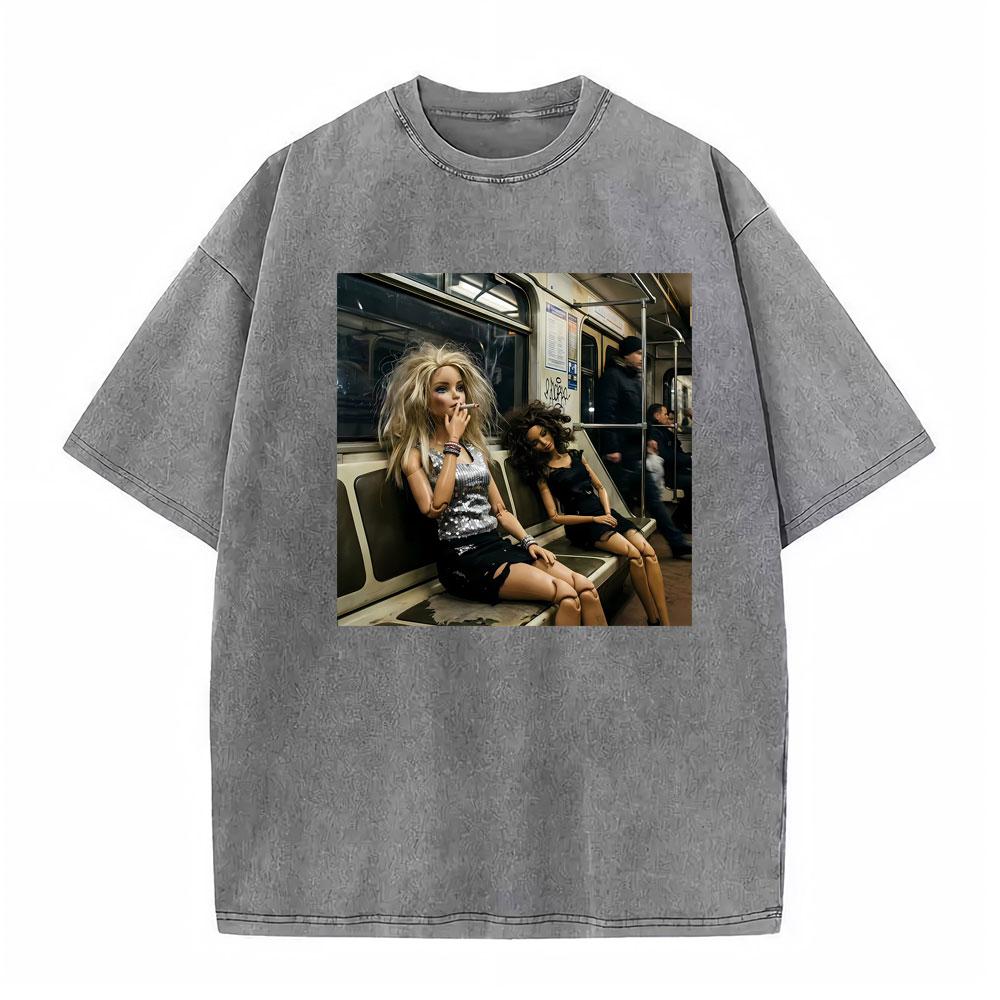 Doll Party Meme Graphic Meme T Shirts Unisex Women Short Sleeve Gothic High Street Tshirt Vintage Washed Cotton Loose T Shirt