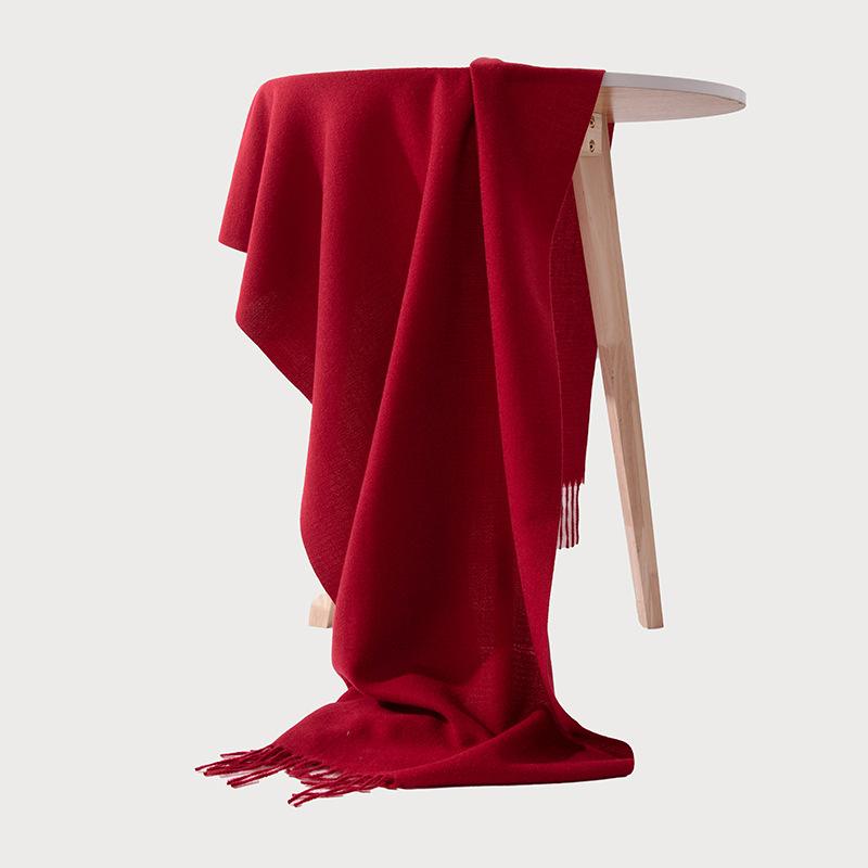 Ankora Red Solid Color Scarf for Women Autumn and Winter New Couple Shawl Dual Purpose Warm Long Thickened Scarf