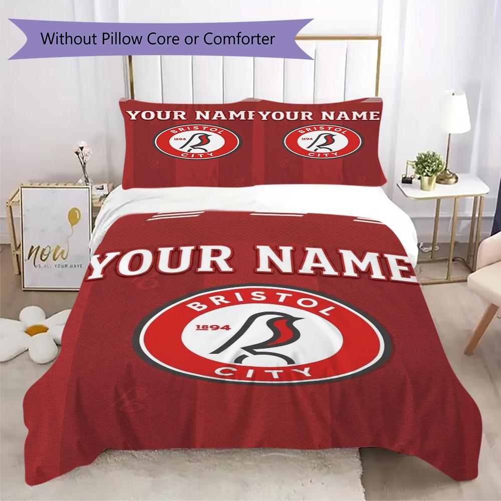 Custom Name Bristol City FC Pattern Bedding uilt Set uilt Cover Pillowcase Home Decoration Birthday Gift (1*duvet cover+2*pillowcase without core)