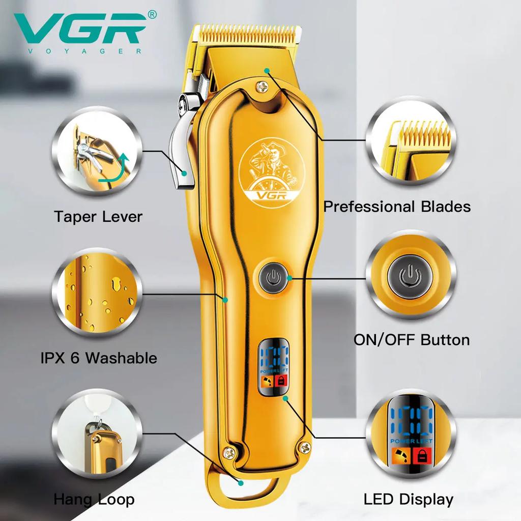 VGR V-650 Профессиональная машинка для стрижки волос Металлический корпус Литиевая батарея 2000 мАч Беспроводная машинка для стрижки волос для мужчин Триммер для бороды Парикмахерская Стрижка волос дома
