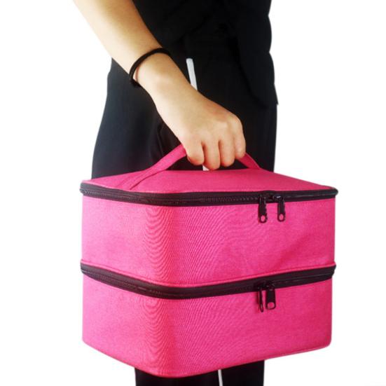 Сумка-органайзер для переноски лаков для ногтей, большой вместимости, двухслойная, на молнии