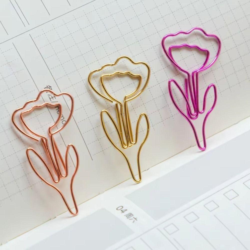 10PCS/Set Metal Flower Paper Clip Colored Mini Paper Clip Creative Bookmark Clip Book Marking