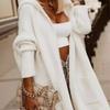 Fall Winter Letter Print Lapel Hooded Long Loose Rabbit Hair Knit Cardigan Sweater Coat