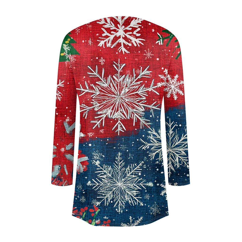 Women's Fashion Casual Christmas Print Medium Length Cardigan Jacket Coat