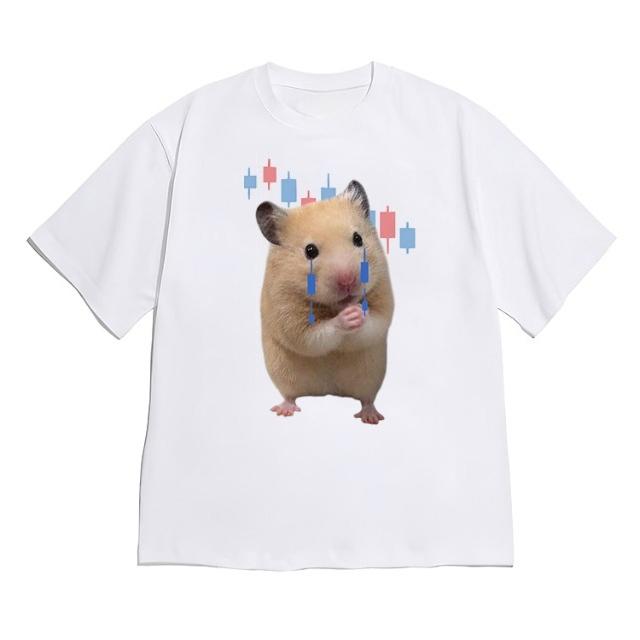 Funny Hamster Tshirt Short Sleeve for WOMEN Unisex Retro Casual Versatile Cute Crew Neck Tee Korean Style Fashion Top Black
