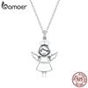 Bamoer Authentic 925 Sterling Silver Guardian Angel Chain Necklace White Enamel Jewelry, Best Gift for Family