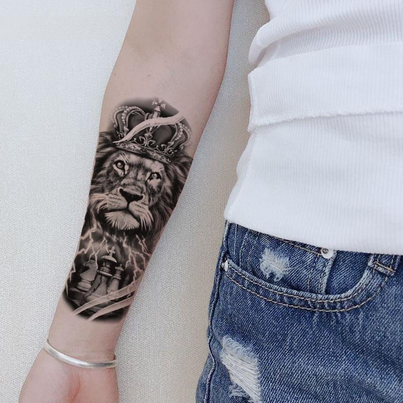 Набор татуировок-наклеек Лев Тигр Черный Половина руки Водная передача имитация татуировки-наклейки Татуировка
