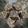 7 Pcs Yellow Double Swords Metal Dice Solid Polyhedral Dice Set Suitable for Role-Playing RPG    Board Game