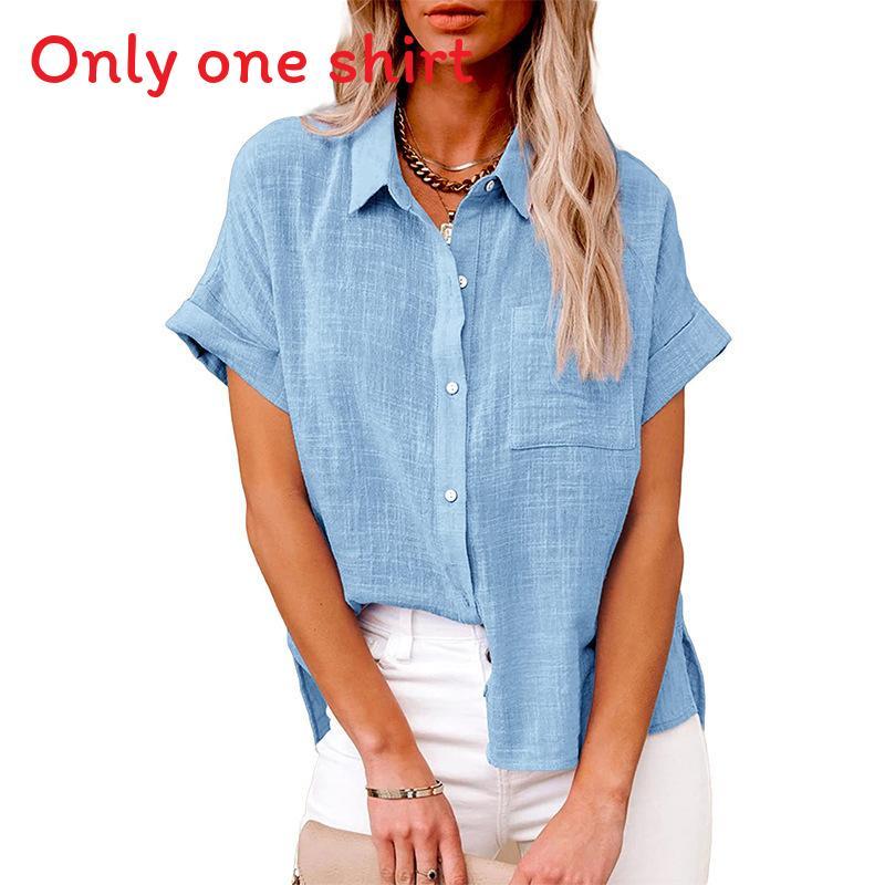 Summer Womens Casual Cotton Short Sleeve Shirt With Color Block Patching For Office Wear