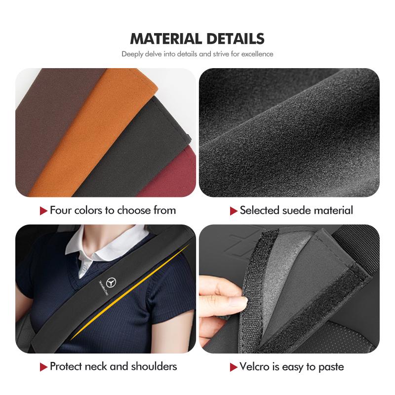 Suede Car Seat Belt Shoulder Protector Safety Belt Padding Pad For Mercedes Benz W202 W212 W126 W140 W168 W177 CLS GLE GLC GLS QRSTV1