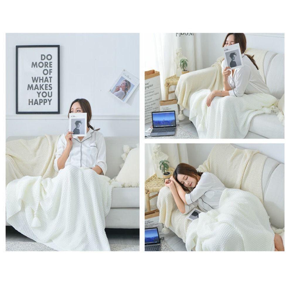 Инс Кисточка Вязаный Плед Утолщенный Плюшевый Плед Простой Однотонный Плед с Бахромой Зима