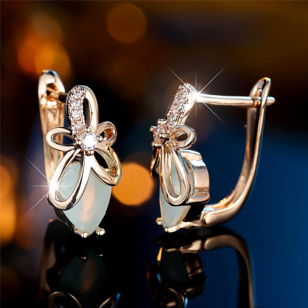 Шарм Женские Серьги-кольца с белым цирконом в виде цветка, Роскошные золотистого цвета, Свадебные украшения для женщин