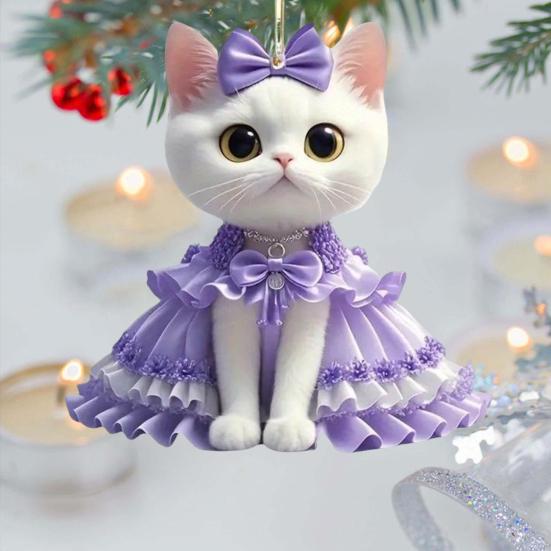 Yousheng 2Pcs Cute Cat Purple Pendant Car Rear View Mirror Charm Acrylic Cat Hanging Decorations for Auto Interior Window Bag