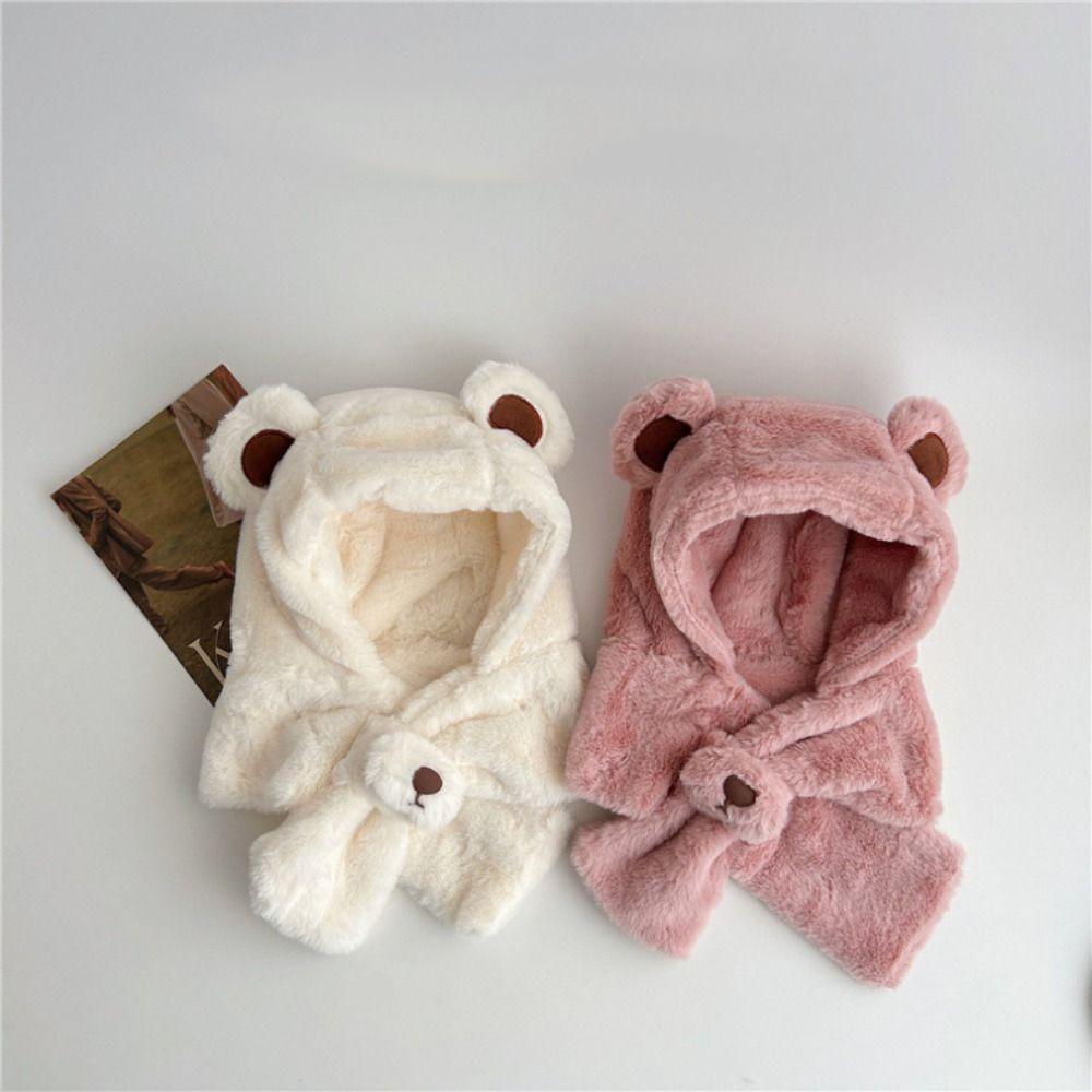 Plush Winter Baby Hat Scarf One-Piece Infant Beanies Cap Cute Kids Hat Hooded Scarf