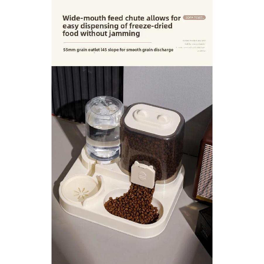 2 In 1 Automatic Pet Feeder Waterer Combo Large Capacity Auto Refill Food Water Dispenser Anti Spill Detachable Bowl for Pets