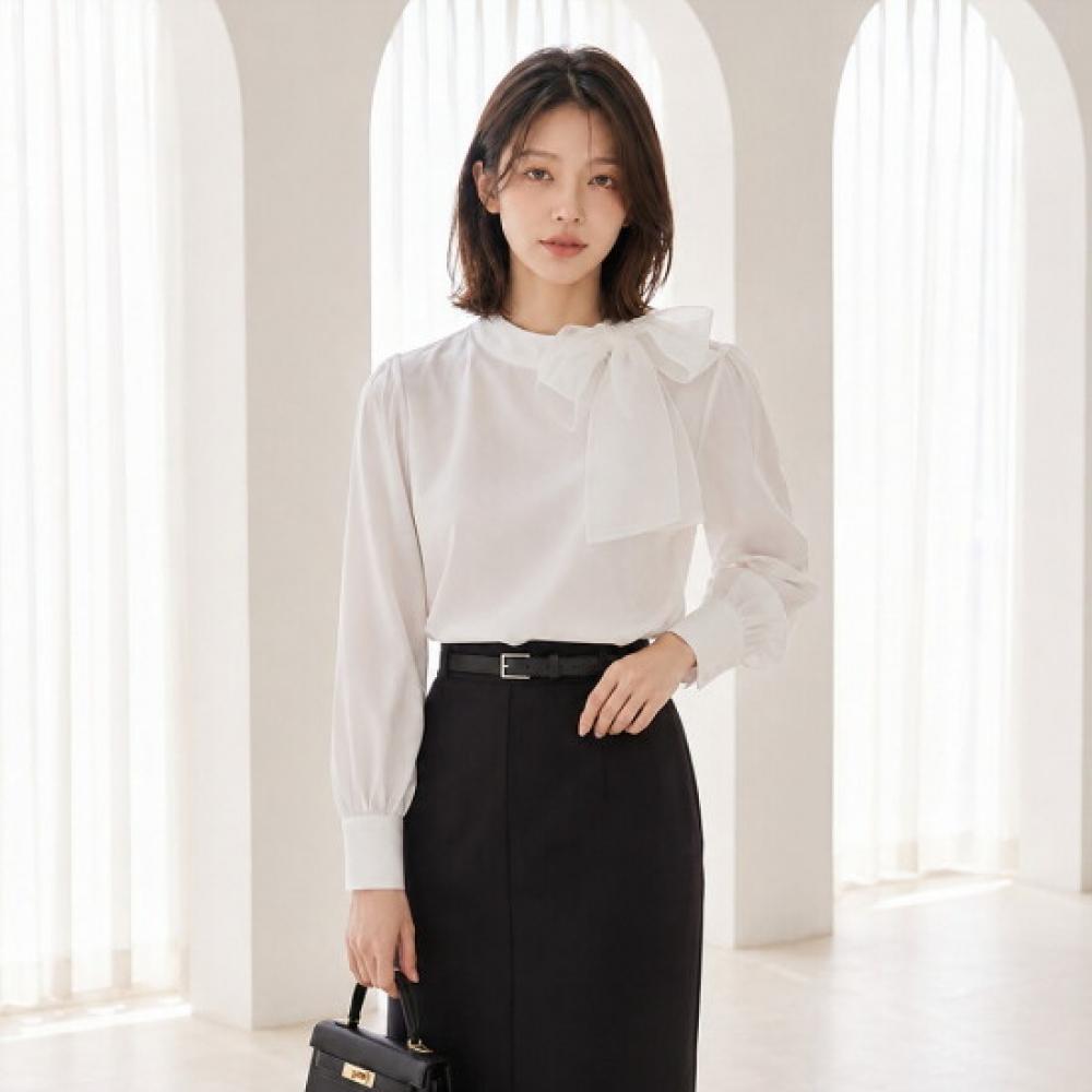 Customable Long Sleeve Blouse With Ribbon Detail T2601bl011a