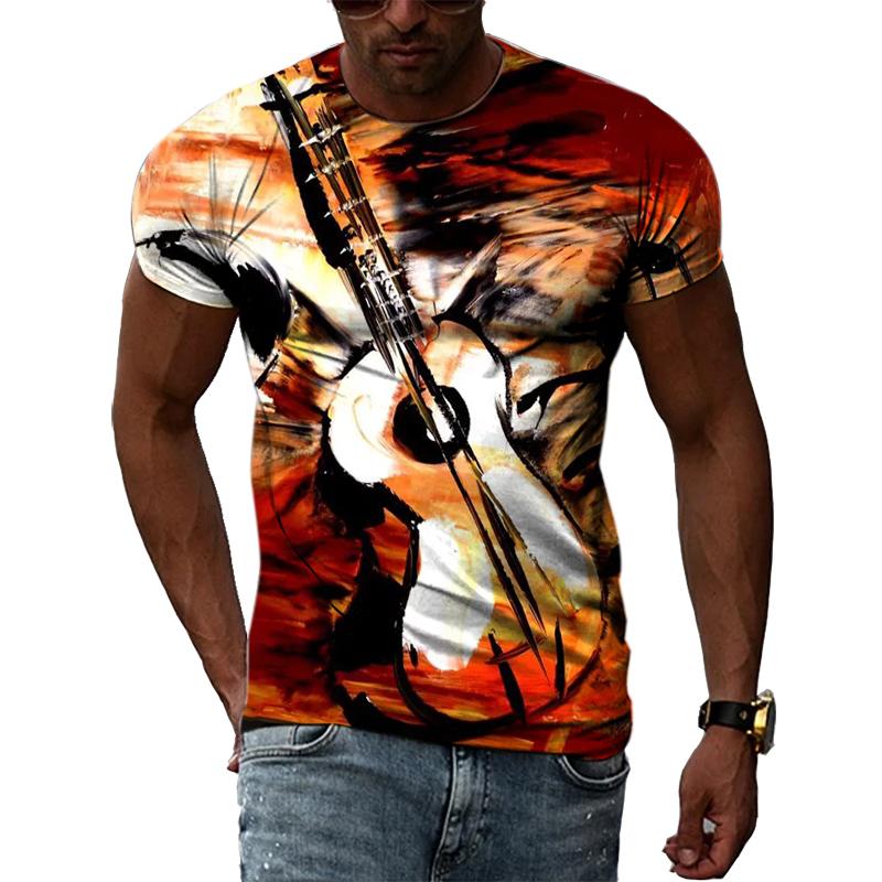 Летние футболки с принтом хип-хопа и музыканта, мужские повседневные футболки с принтом 3D и коротким рукавом, с круглым вырезом и принтом в виде гитары