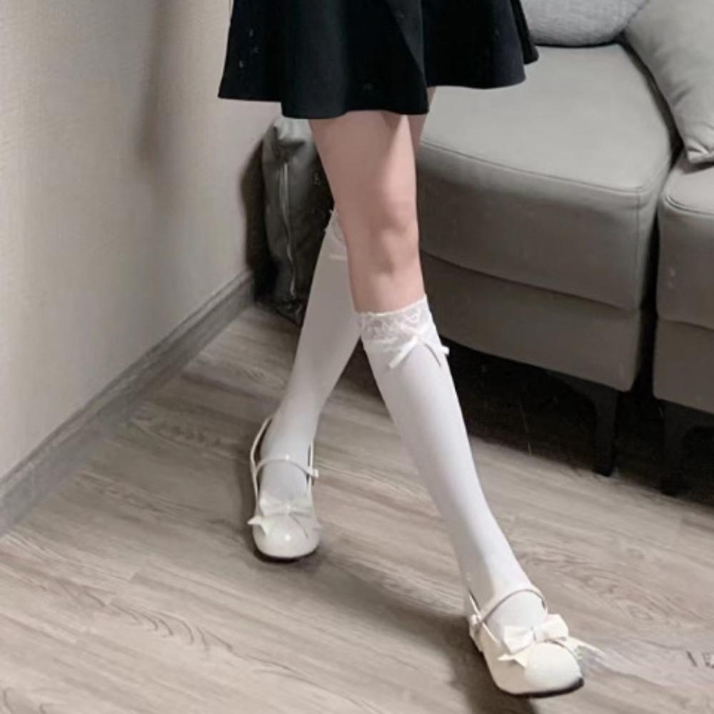 Lolita Pure Desire Summer JK Bow Velvet Balleting Socks Medium Tube Socks Lace Tele Socks
