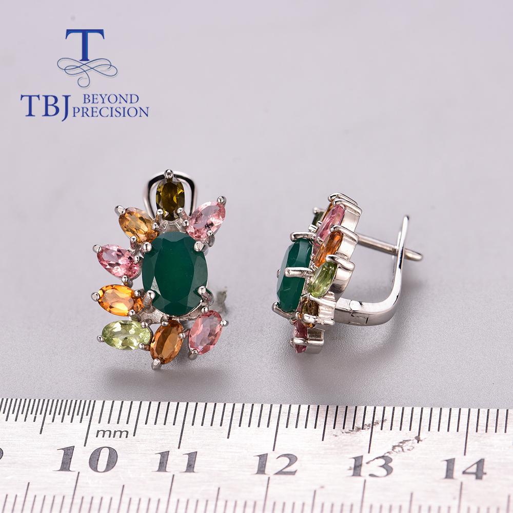 Роскошные серьги-кольца с многоцветным турмалином и натуральным зеленым агатом, комплект ювелирных изделий из стерлингового серебра 925 пробы, ювелирные изделия, подарок на годовщину