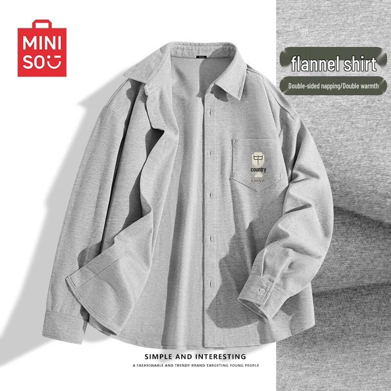 MINISO Мужская фланелевая рубашка с длинным рукавом и кубинским воротником