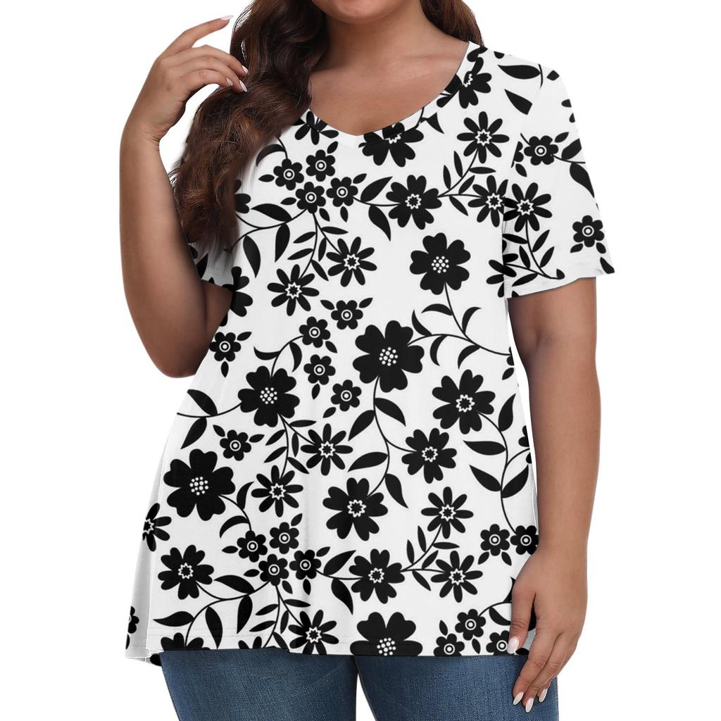 Womens Plus Size Tops Short  Shirts V Neck  Clothing 3D Prints Tops  T-Shirts