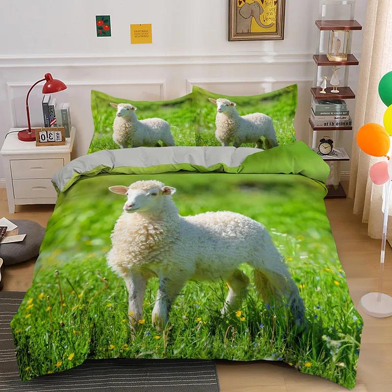 Пододеяльник Овцы Размер Кинг Квин Милый Постельный Комплект с Фермерскими Животными Для Детей Подростков Взрослых Белая Коза 2/3 шт. Пододеяльник Наволочка