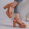 Summer Solid Color Open Toe Women's Sandals Casual Large Size Thick Heel One-line Buckle Strap Roman Women's High Heel Sandals