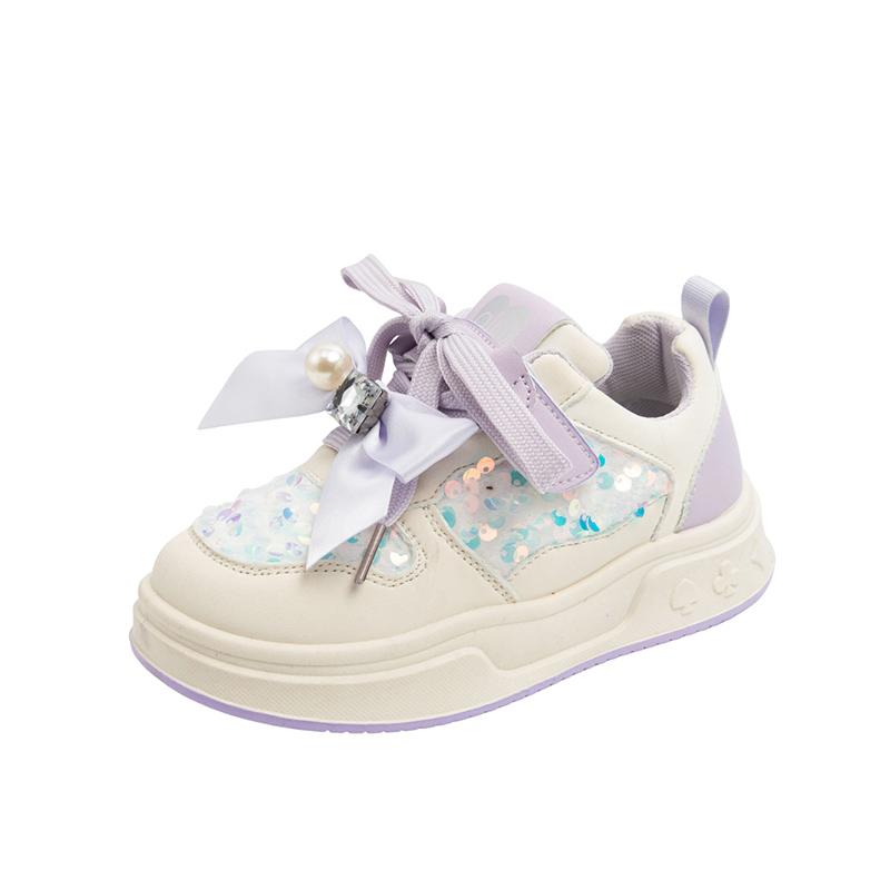 Girls Waterproof Leather Platform Sneakers | Bow Detail Comfortable Walking Flats, Non-Slip Casual Board Shoes for Kids