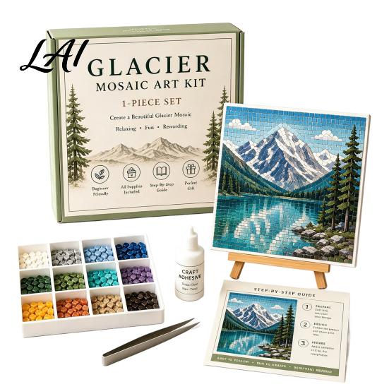 Handmade Desktop Ornaments DIY Sea Glass Mosaic Art Kit Ocean/Landscape Inspired Artwork Complete Making Tools with Colorful Pieces Craft