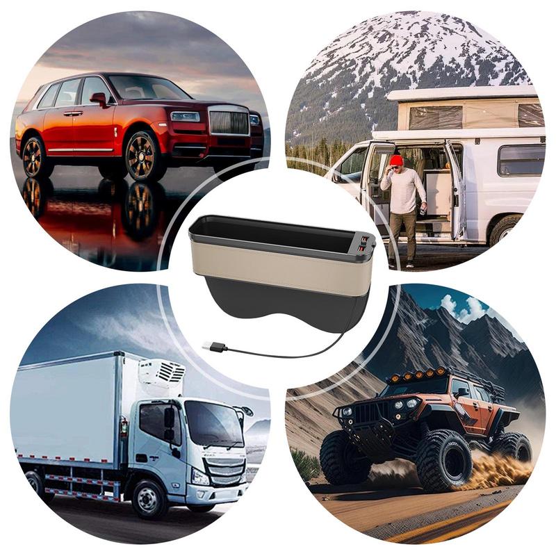 Органайзер для заполнения щелей автомобильного сиденья, светодиодная цветная подсветка, с возможностью зарядки через USB, ящик для хранения в щелях переднего сиденья, аксессуары